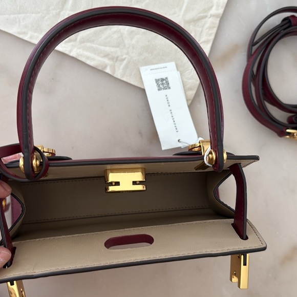 Tory Burch Lee Radziwill Petite Bag Tinto (Burgundy-Dark Red) Bag Gold Accents - Picture 10 of 16